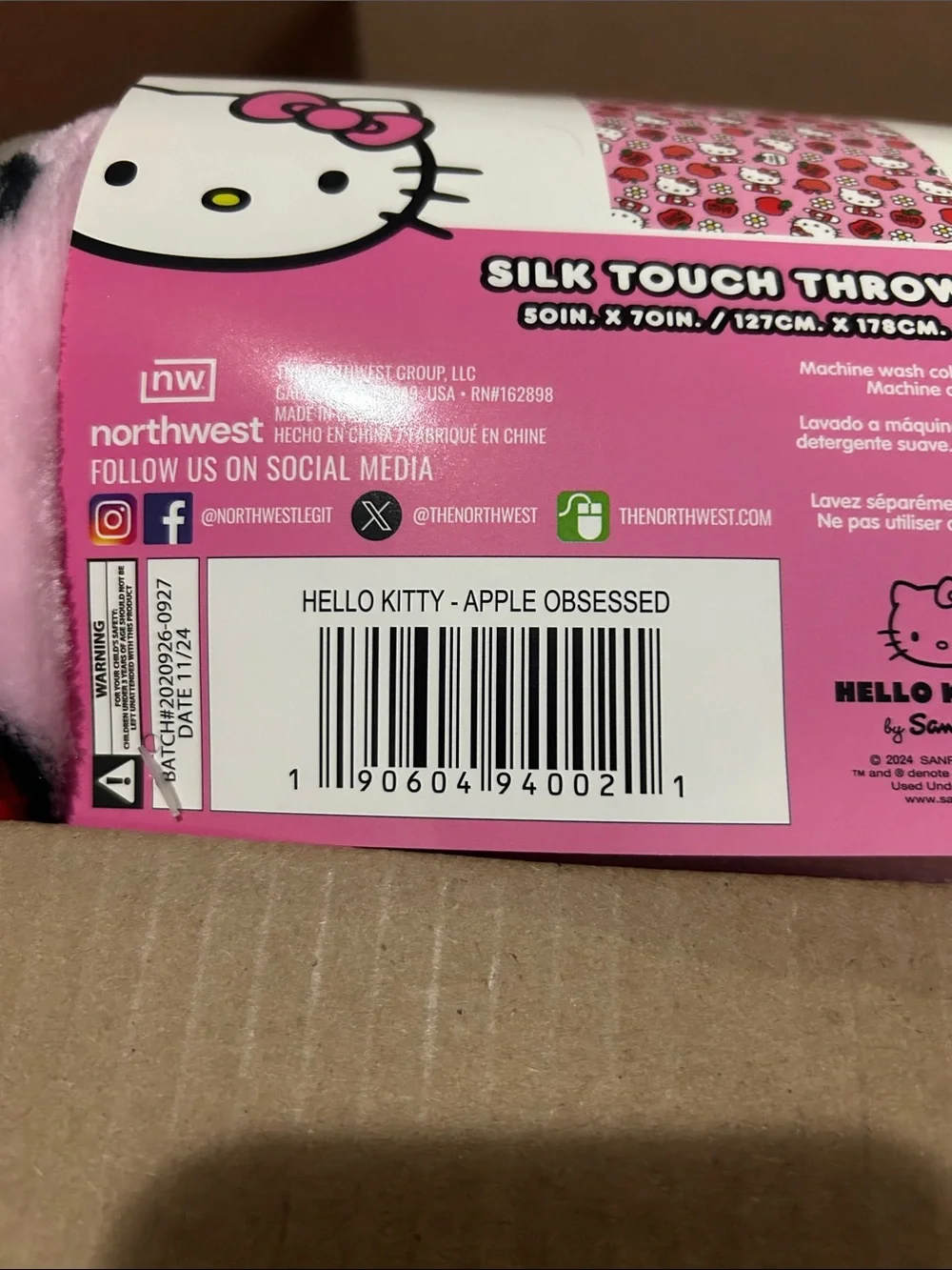 Hello Kitty Apple Plush Throw Blanket